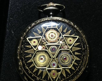 Moon Glory Gears Mechanical Pocket Watch, Sacred "G" Design in Bronze