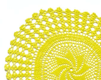 Yellow hand dyed Crochet Doily Vintage doily