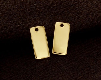 2 of 925 Sterling Silver 24k Vermeil Style Rectangle Blank Charms 6x12.5mm. , Polish Finished :vm0760