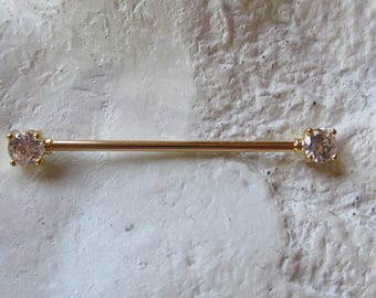 Golden Prung Set 4mm Cz's Industrial Barbell..14g..35mm