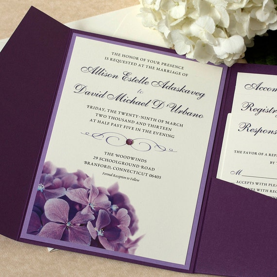 Purple Hydrangea Wedding Invitation Floral Invitation Purple