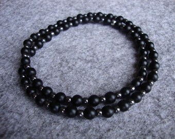 Black necklace bracelet Elastic bracelet men Onyx bracelet Hematite bracelet Black bead bracelet Energy Bracelet men Grey necklace for him