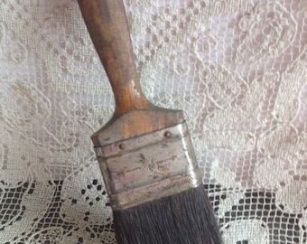 Vintage Industrial Paintbrush~Old Wood, Metal, Horse Hair~Great Patina~USA made~Serious Artist Display