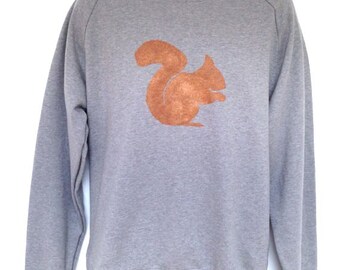 Squirrel Sweatshirt - organic cotton, eco friendly, ethical fashion, grey sweatshirt, hand printed, bronze, copper, metallic, red squirrel