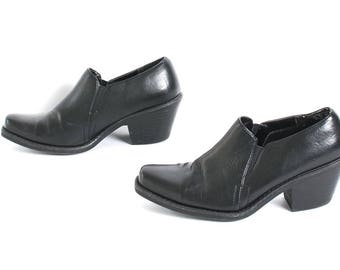 size 7.5 CHELSEA black leather 80s 90s WESTERN slip on ankle boots