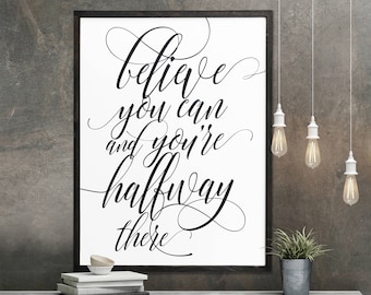MORE COLORS & SIZES 26x34 "Believe you can and you're halfway there" / hand painted / wood sign / farmhouse style / rustic