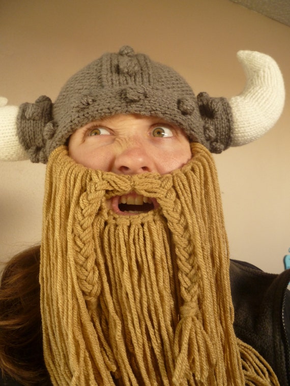 Knitted Viking Helmet with Detachable Beard