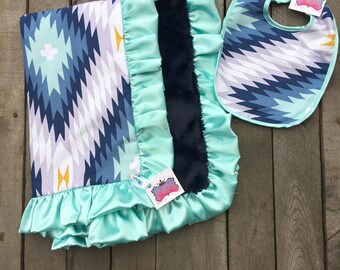 Midnight Aztec Blanket and Bib