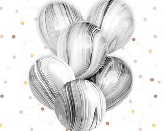 MARBLE BALLOONS | Classic Theme Balloons | Black and White Color Theme Party | 11" Latex Balloon Set | Set of 5