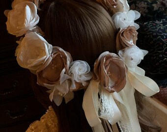 Flower Crown, Halo, Bridal Crown, Flower Girl Crown with Handmade Flowers