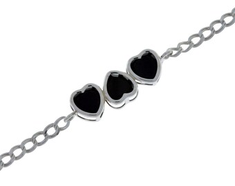 3 Ct Natural Black Onyx Heart Bezel Bracelet .925 Sterling Silver