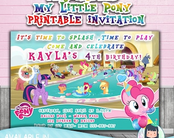 MY LITTLE PONY personalized invitations,My Little Pony birthday party,Pool party invites,Customized invites,Rainbow Dash,pinkie pie invites,