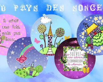 Digital images - cabochon - jewelry - scrapbooking - collage "to the land of dreams 1" 25mm - 20mm - 18 mm