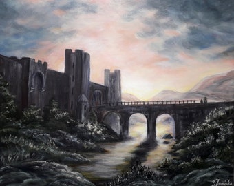 Oil and Acryl Painting "The Castle" 22' x 18,5', home decor, gift for, handmade, Canvas Art,Painting,55 cm x 46 cm,