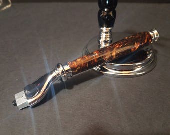 Hand Turned Chrome and Acrylic Razor Handle and Stand Fusion or Mach 3