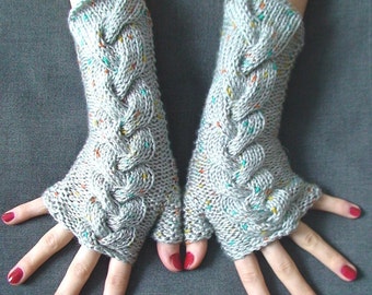 Fingerless Gloves Grey Cabled Acrylic Wrist Warmers