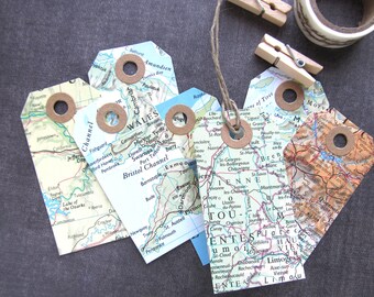 Map Tags, Travel Theme Wedding, Destination Wedding, Graduation, Shower, Birthday, Party Favor Tags, Gift Tags, Rustic, Set of 12