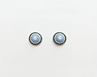 Navy Mosaic Post Earrings - Choose Your Tray Color