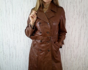 Vintage Leather Skinn Hornan Trench Coat Made in Sweden