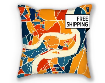 Chongqing Map Pillow - Chungking Map Pillow 18x18