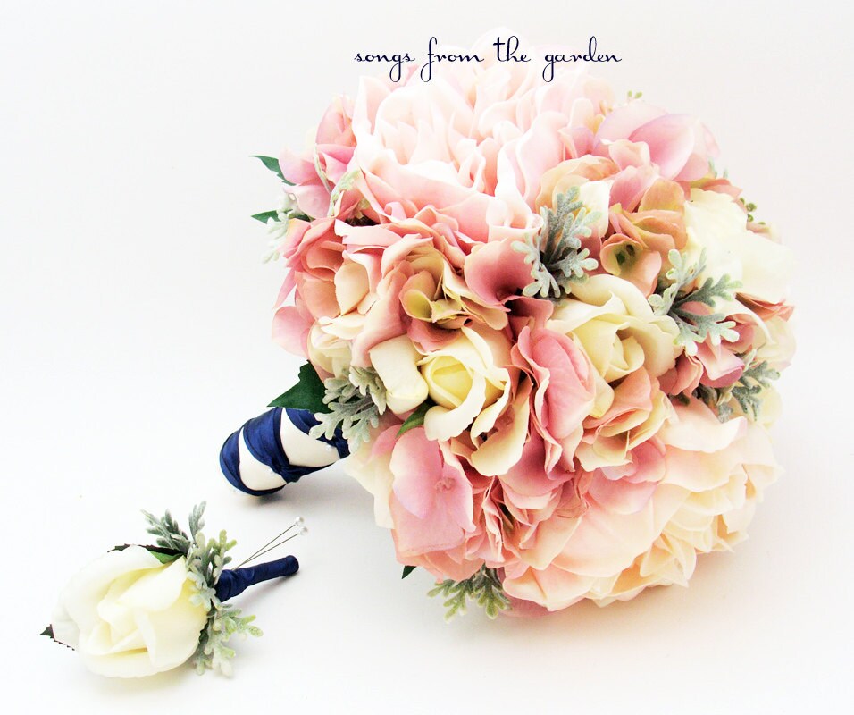 Bridal Bouquet Peonies Roses Hydrangea Pink Ivory Wedding
