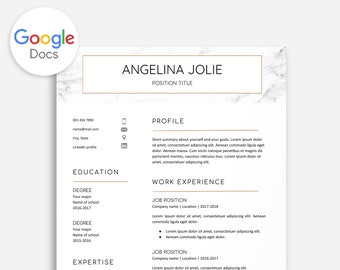 Resume Marble Gold, Resume Template Marble, Resume Template Gold, Resume Template Google Doc Marble, Google Doc Gold, Resume Cover Letter