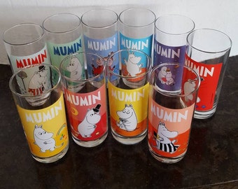Moomin Drinking Glasses for lemonades and cocktails Vintage Finnish Mumin motifs from the books of Tove Jansson