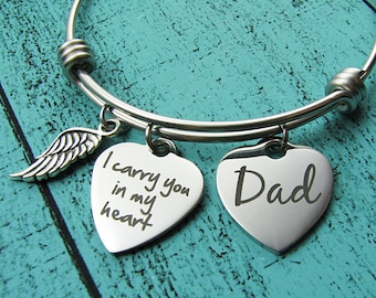 memorial gift dad, loss of father, sympathy gift father, I carry you in my heart memorial bracelet, in loving memory dad, remembrance gift