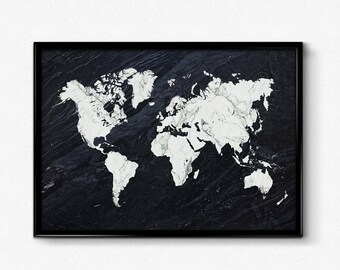 black marble world map print world map wall art marble print black and white map art poster maps as art map print