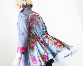 upcycled jacket M - L upcycled clothing, sustainable fashion, day coat . you had me at blue