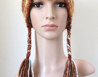 Fox Hat, Adult Animal Hat, Fuzzy Winter Hat, Alpaca Beanie, Mohair Earflap Hat, Vixen, Fox Ear Beanie Orange Brown