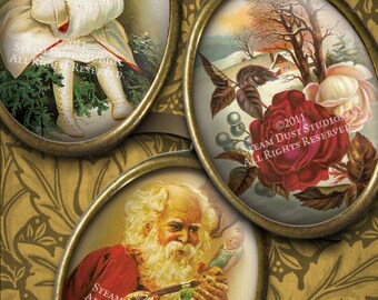 Victorian Christmas Digital Collage Sheet - 18x25mm Ovals - Glass and Resin Art Images - Instant Download & Print