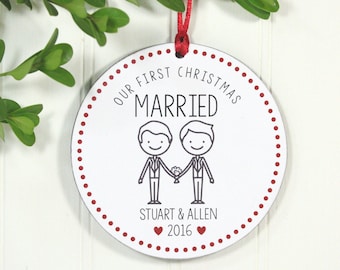 Gay Wedding Gift, Gay Marriage Ornament, Same Sex Wedding Gift, Mr and Mr Ornament, Our First Christmas Married Mr and Mr