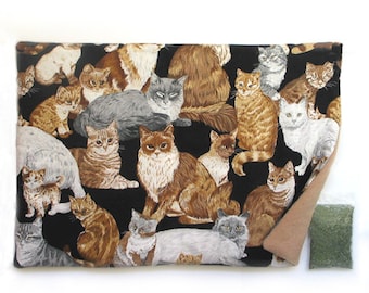 Catnip Mat plus Catnip Cats on Black Refillable Reversible