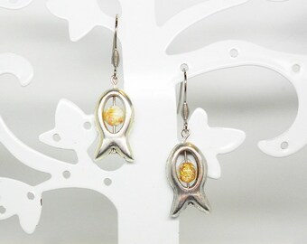stainless steel earrings with fish Lampwork beads and zamak