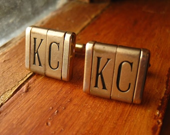 Swank Cuff links Initials K C Gold Tone Vintage Monogram
