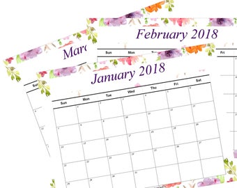 2018 Printable Calendar Floral Watercolor