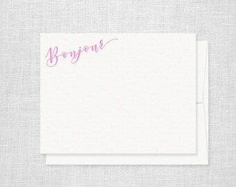 Bonjour Letterpress Stationery - Set of 6 Flat Notes - Hello