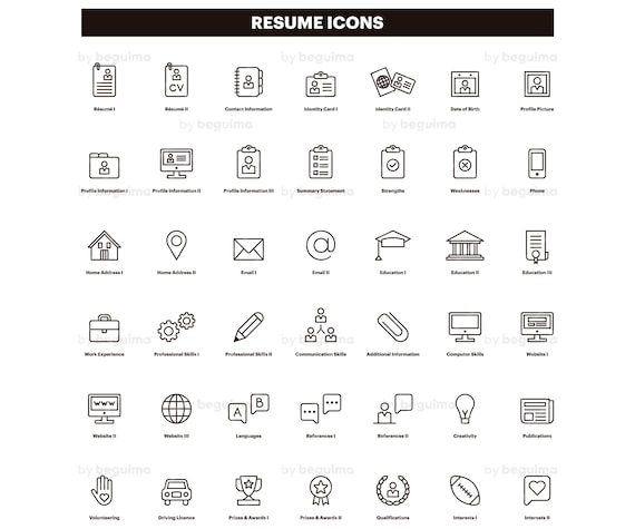 resume icons cv clip art curriculum clipart set of icons