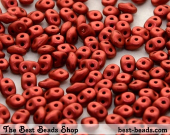 25g (300pcs) Lava Red Metallic Super Duo Czech Glass Seed Beads 5x2.5mm