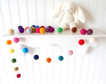 Nursery Garland, Rainbow Garland, Felt Ball Garland, Felt Ball Bunting, Gender Neutral Decor, Mantle Garland, Girl or Boy Nursery Decor, Pom
