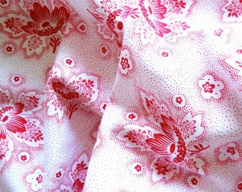 red floral french fabric 1930's fabric antique patchwork fabric quilting fabric red flowers cotton 13