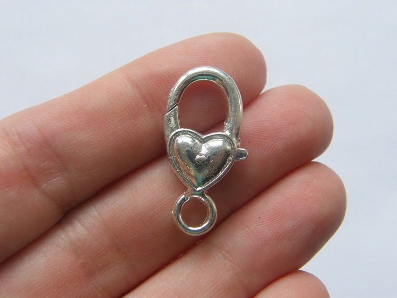 10 Lobster clasps heart silver plated LC17