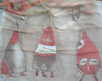 Hand painted scarf 85x80 cm