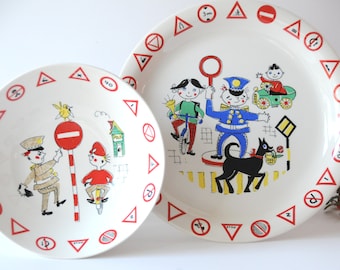 Stavangerflint Norway. Inger Waage design. Kids Set Traffic / Trygg Trafikk. Vintage serving for Children. Scandinavian modern