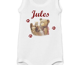 Onesie tank top Teddy bear and kitten personalized with name