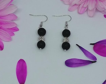 Lava Rock Bead Leaf Earrings - Diffuser Earrings