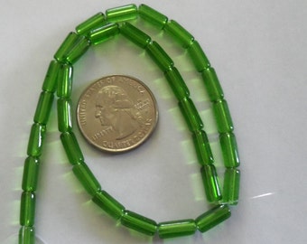 Strand of 10 mm x 4 mm Glass Tube Beads - Green (1267)