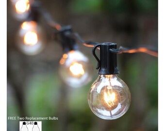 25Ft (76 cm) G40 Globe String Lights with Clear Bulbs, UL listed Backyard Patio Lights, for Bistro Pergola Deckyard Tents Market Cafe, Black