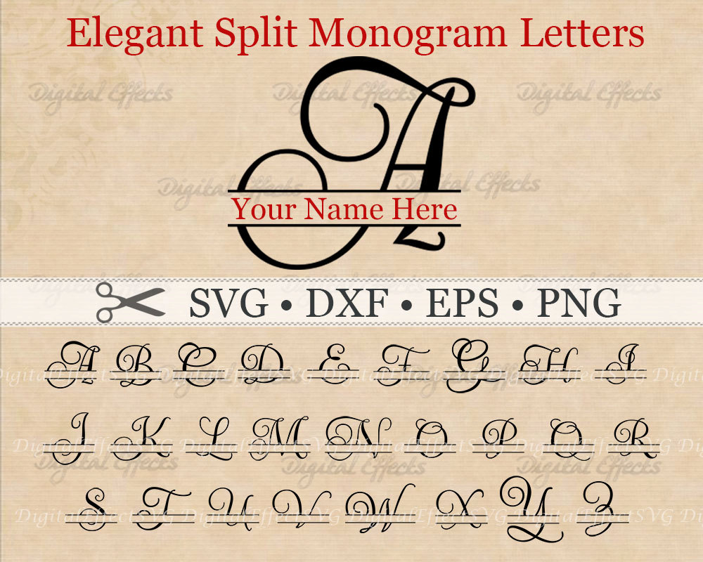Elegant Script SPLIT MONOGRAM Svg Dxf Eps Png Files Script